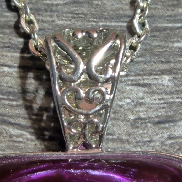 Lia Sophia Silver 22" Necklace w 1.5" Rectangle Purple Stone Tooled Slide - Picture 6 of 10
